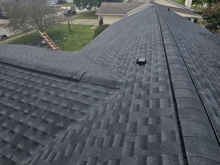 roof replacement carme dark shingles roof closeup