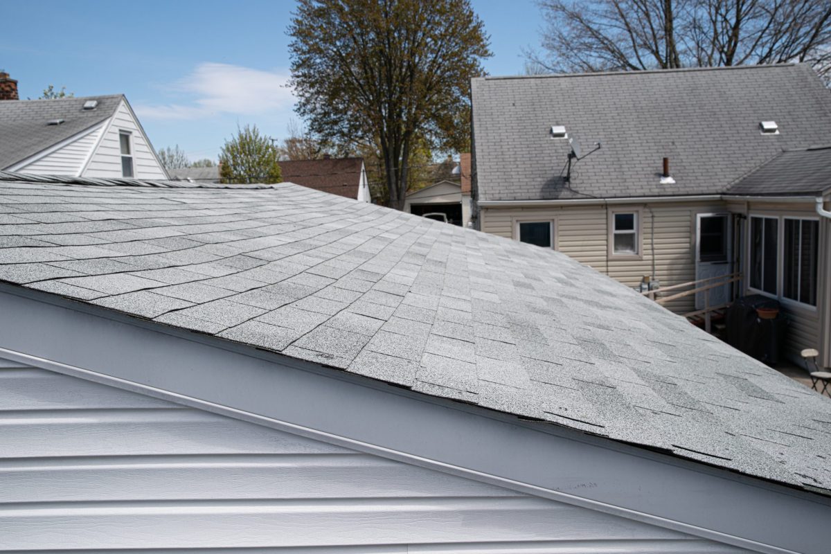 grey shingles roof side view