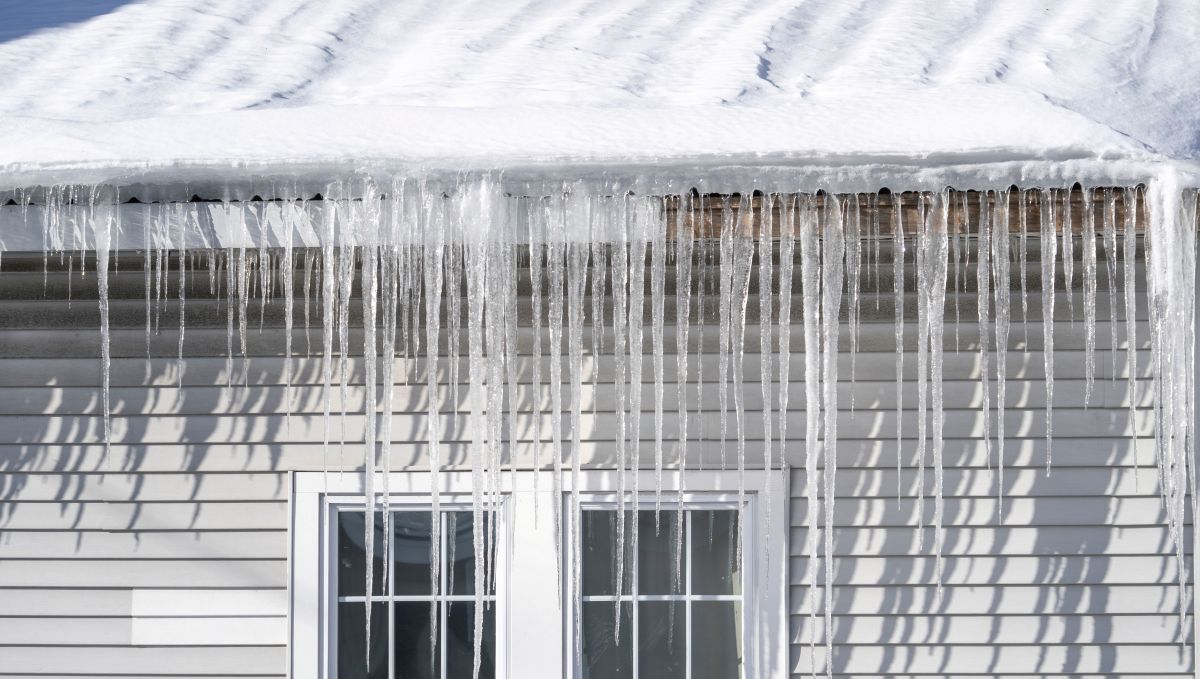 roof leak causes ice dam on winter